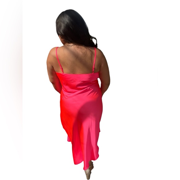 Plus Size•HOT PINK Asymmetrical Midi Slip - Picture 2 of 6